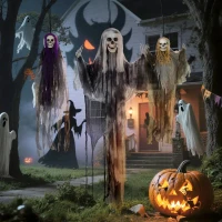 HOMCOM Hangende Skelet-Geesten, 3-delig, Halloween Decoratie, Verstelbare Armen, 90/110/200cm(m-12)