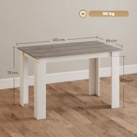 HOMCOM Mesa de Comedor para 4-6 Personas Rectangular de Melamina de Madera y Estilo Moderno 120x69x75 cm Gris y Blanco(m-3)