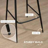 HOMCOM 2 Piece Barstools, Upholstered Kitchen Stools, Bar Chairs with Backs and Steel Legs for Dining Room(m-6)