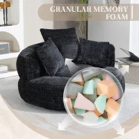 Lazy Sofa Bean Bag Chair with Memory Foam Filling and Chenille Fabric, High Back Design with Three Pillows, 108L x 108W x 52H cm, Black(m-4)