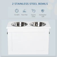 PawHut Raised Dog Bowls, with Storage, Two Stainless Steel Bowls, Elevated Base - White(m-5)