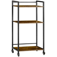 HOMCOM 3-Tier Printer Stand, Utility Cart, Rolling Trolley with Adjustable Shelves with Lockable Wheels for Home Office, Rustic Brown(m-1)