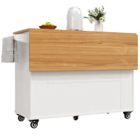 Rolling Mobile Kitchen Island Cart with Drawer and Storage Cabinet, Drop Leaf and Multi-Functional Design, 133L x 70W x 88H cm, White(m-13)