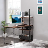 HOMCOM Computer Desk with Storage Shelves, Industrial Writing Table, Study Workstation for Home Office with Metal Frame, Walnut and Black(m-10)