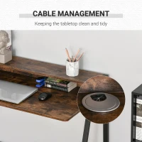 HOMCOM Compact Computer Table, Writing Desk for Home Office with Storage Shelf and Steel Frame, Rustic Brown(m-6)