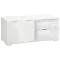 HOMCOM TV Schrank, TV-Kommode mit Schubladen und offenen Regalen, Fernsehschrank, Fernsehtisch, Glas, Weiß, 100 x 40 x 45 cm(m-1)