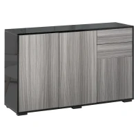 HOMCOM High Gloss Side Cabinet, Push-Open Design with 2 Drawers and 2 Cabinets for Living Room, 74H x 117W x 36Dcm, Light Grey and Black(m-1)