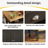 Rolling Kitchen Island Trolley with Adjustable Shelf, Spice Rack and 3 Drawers, Smooth-Rolling Casters for mobility, 120L x 45W x 90H cm, Black(m-5)