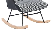 Fabric Rocking Chair with Solid Wood Legs, High Back Recliner with Footstool and Neck Pillow, 85L x 65W x 96H cm, White+Black(m-10)