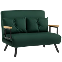 HOMCOM 4-in-1 Velvet-Feel Double Sofa Bed, with Pillows - Green(m-10)