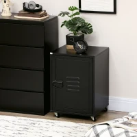HOMCOM Industrial Bedside Table, Rolling End Side Table, Mobile Storage Cabinet With Adjustable Shelf, Wheels & Metal Door for Bedroom, Living Room, Home Office, Black(m-8)
