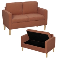 HOMCOM Tweezitsbankje met Opbergruimte en Stevige Houten Poten, voor Woonkamer, Slaapkamer, 117 x 63 x 79 cm, Roze