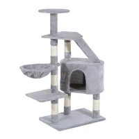 PawHut Cat Tree for Indoor Cats Kitten Scratching Post Scratch Scratcher Climb Activity Center Play House Pet Furniture 125cm (Grey)(m-11)