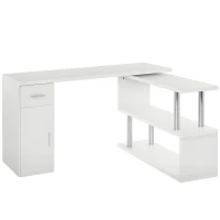 HOMCOM Bureau informatique bureau d'angle avec rangement table angulaire avec étagères, placard, tiroir blanc(m-1)