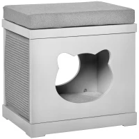 PawHut Cat House Bed Kitten Cave Cube Indoor for Small Pet with Removable Sisal Scratching Pads Soft Cushions, 41x30x36 cm, Grey(m-10)