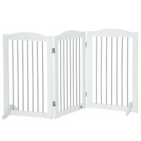 PawHut Cancellino per Cani Pieghevole a 3 Pannelli in Legno e Acciaio, 154x30x80 cm, Bianco(m-1)