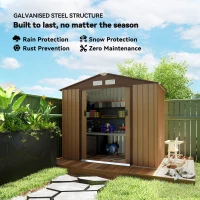 Outsunny 7 x 4ft Lockable Metal Garden Tool Storage Shed, Outdoor Storage Shed with Foundation and vents, Light Brown(m-4)
