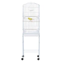 PawHut Bird Cage Budgie Cages for Finch Canary Parakeet with Stand Wheels Slide-out Tray Accessories Storage Shelf, White 46.5 x 36 x 157 cm(m-11)