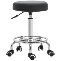 Vinsetto Round Rolling Stool, PU Leather Height Adjustable Stool Chair with Wheels and Swivel Seat for Salon, Massage, Spa, Home Kitchen, Black(m-10)