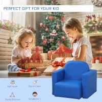 HOMCOM Kids Armchair, 2 in 1 Kids Table Chair Set, Multifunctional Convertible Mini Sofa with Sponge Supportive Wooden Frame, for Game Relax Playroom, for 3 Years Old Girl Boys, Blue(m-5)
