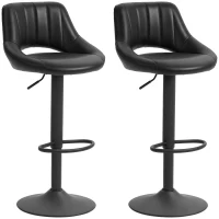 Set HOMCOM de 2 Scaune de Bar cu Înălțime Ajustabilă, Suport pentru Picioare și Șezut Rotativ din Piele Artificială, Negru(m-11)