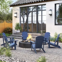 Outsunny Adirondack Tuinstoel met Bekerhouder Ligstoel Balkonstoel Massief Hout Blauw 97 x 72.5 x 93 cm(m-9)