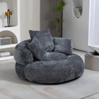 Chenille Bean Bag Chair with Memory Foam Filling, High Back Lounger with Three Pillows for Adults and Kids, 108L x 108W x 52H cm, Gray(m-1)