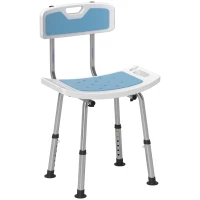 HOMCOM Shower Stool with Backrest, Height Adjustable Shower Chair with Anti-slip Foot Pads, Shower Head Holder, Light Blue(m-1)