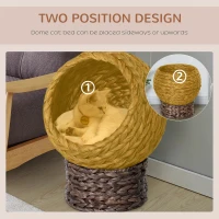 PawHut Elevated Kitten Hooded Rattan Cat House Basket Cushion, 42x33x52cm Brown(m-6)