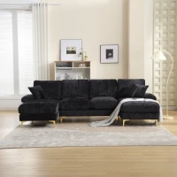 U-Shaped Modular Sofa with Pillows, Double Chaise, Rubber Pads, Chenille Fabric Sectional Couch for Living Room, 272L x 136W x 88H cm, Black(m-8)