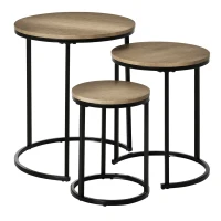 HOMCOM Beistelltische 3er Set Satztisch stapelbar Couchtisch Sofatisch Kaffeetisch 3 Größen Industrial Design Metall Schwarz+Braun(m-1)