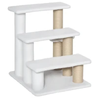 PawHut Pet Stair with 3-step Climb Ladder, Scratching Posts, Platforms, Toy Ball, for Indoor Elderly Cats Kittens, White(m-10)