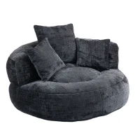 Lazy Sofa Bean Bag Chair with Memory Foam Filling and Chenille Fabric, High Back Design with Three Pillows, 108L x 108W x 52H cm, Black(m-13)