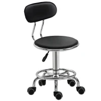 HOMCOM Tabouret à roulettes tabouret de massage pivotant 360° - ergonomique avec dossier - hauteur assise réglable 43,5-59 cm - revêtement synthétique noir et métal chromé(m-1)