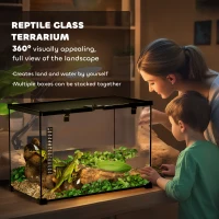 PawHut Glass Reptile Terrarium Insect Breeding Tank Vivarium Habitats with Thermometer for Lizards, Horned Frogs, Snakes, Spiders - Large 50 x 30 x 35cm(m-4)