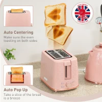 HOMCOM 1.7L 3000W Fast Boil Kettle & 2 Slice Toaster Set, Kettle and Toaster Set with Auto Shut Off, Browning Controls, Light Pink(m-6)