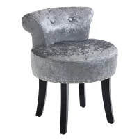 HOMCOM Dressing Table Stool with Rubber Wood Legs, Ice Velvet Vanity Stool for Living Room Bedroom, Grey(m-1)
