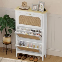 HOMCOM Mobile porta scarpe 21 paia bohémien con 3 cassetti ribaltabili, porte effetto cannage in rattan, 80 x 24 x 131 cm, bianco(m-4)