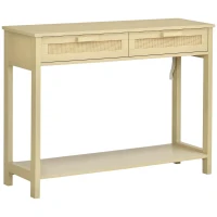 HOMCOM Konsolentisch Beistelltisch Rattan-Design mit 2 Schubladen Sideboard Eingang MDF Spanplatte 100 x 30 x 76 cm(m-1)