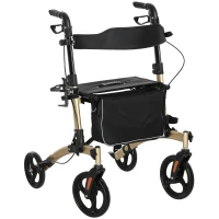 HOMCOM Folding Rollator with Cane Holder, Adjustable Handle Height and Aluminum Frame, 4 Wheeled Mobility Walker with Seat and Bag, Gold(m-10)