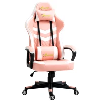 Vinsetto Gaming Chair, Computer Desk Chair with Lumbar Support, Faux Leather Racing Chair with Headrest and Swivel Wheels for Home Office, Pink(m-1)
