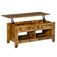 HOMCOM Table basse plateau relevable, table de salon avec étagères et compartiment caché,105 x 50 x 49-62,5 cm pour salon, chambre, brun rustique(m-1)
