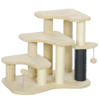 PawHut 2-in-1 Cat Tree, Pet Stairs with Scratching Tickling Post, Toy Balls, for Bed, Sofa, Couch, Beige(m-1)