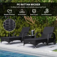 Outsunny 2 Seater Rattan Sun Lounger Set with Side Table Black(m-7)