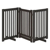 PawHut Barreira para Cães de Madeira Barreira para Animais de Estimação Dobrável de 3 Painéis com 1 Porta e Pés de Apoio 155x35,5x76 cm Marrom Escuro(m-10)