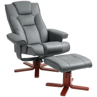 HOMCOM Faux Leather Manual Recliner and Footstool Set - Grey(m-10)
