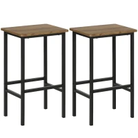 HOMCOM Industrial Bar Stools, Set of 2 Kitchen Breakfast Bar Chairs with Footrest, Counter Height Island Stools for Dining Area, Home Pub, Rustic Brown(m-10)