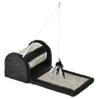 PawHut Rascador para Gatos con Rodillo Tablero para Rascar Cubiertos de Sisal Natural y Juguete Colgante Centro de Actividades para Mascotas 44x24x16 cm Gris(m-1)