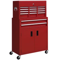 HOMCOM Portable Tool Box, Metal Tool Chest on Wheels with 6 Drawers for Garage and Workshop, Red(m-10)
