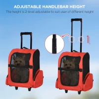 PawHut Pet Travel Backpack Bag Cat Puppy Dog Carrier w/ Trolley and Telescopic Handle Portable Stroller Wheel Luggage Bag (Red)(m-5)